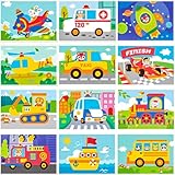 Barlone 12 Stück Moosgummi Mosaik Klebebilder Bastelset für Kinder-Transport Sticker, 3D EVA Schaum Aufkleber, Selbstklebendes Kreativset als Geschenk oder für Kindergeburtstag