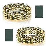 2 Pack Timer Fairy Lights Battery Operated, 16.4FT 50 LED Dark Green Wire Micro Starry Twinkle Light with Auto Waterproof, Christmas String Lights for Indoor Outdoor Yard Decor (Warm White)