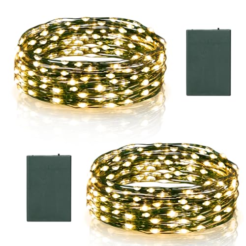 2 Pack Timer Fairy Lights Battery Operated, 16.4FT 50 LED Dark Green Wire Micro Starry Twinkle Light...