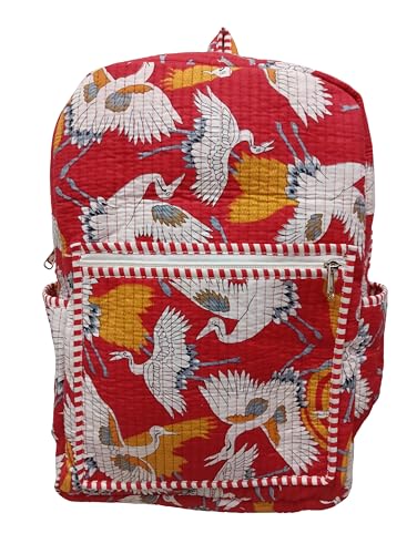 Image of Doraya Cotton Quilted Unisex Backpack Hand Block Floral Printed Design Stylish Eco-Friendly Bag for School, Travel, and Everyday Adventures