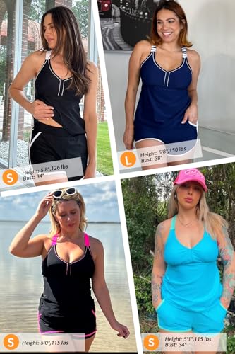 Image of Talisea Women 2 Piece Tankini Swimsuit with Pockets Boy Shorts Modest Bathing Suit Tummy Control Tank Top