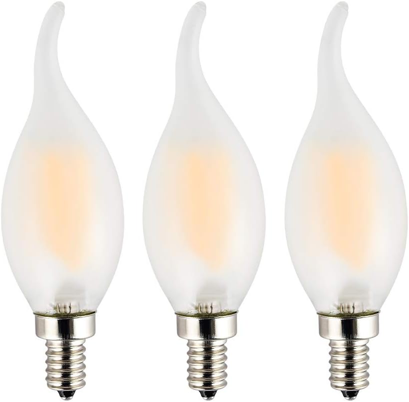 C35 2W(25W Incandescent Replacement) LED Candelabra Bulb, Dimmable, Excellent Dimming Performance, 2700K Warm White Light, Frosted Glass, E12 Small Base, Flame Tip, 3-Pack