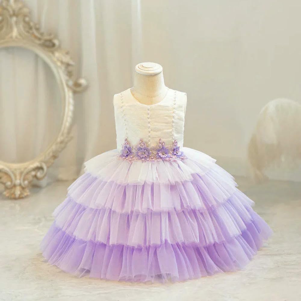 SYJYM Kinder Ärmellos Farbverlauf Prinzessin Kleid Mädchen Geburtstag 2-12Y Baby Bankett Bestickt Fluffy Rock Ballkleider