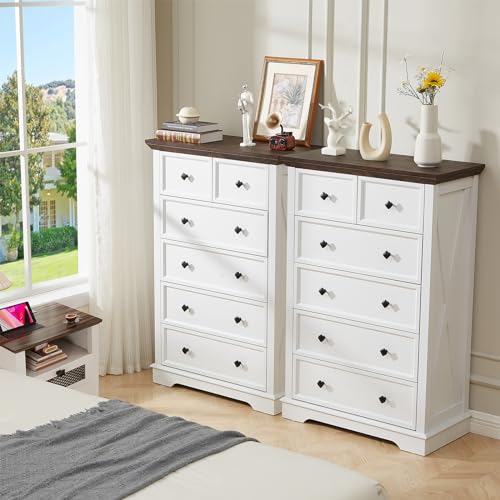 White Farmhouse 6-Drawer Dresser - Modern Storage Organizer for Bedroom, Living Room, Hallway & Entryway