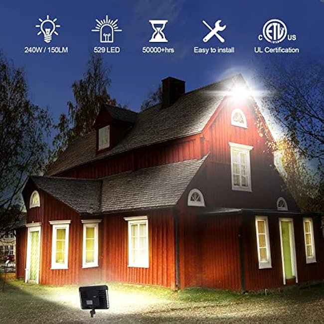 DragonLight 240W LED Flood Light with Dusk to Dawn Photocell, IP65 Waterproof Adjustable Knuckle Mount LED Floodlights Outdoor, 5000K Daylight 36,000LM Super Bright 100-277V for Large Area Lighting