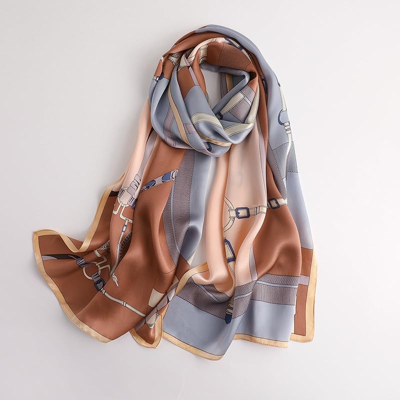 MEISEE 100% Mulberry Silk Long Scarf for Women Large Oblong Sunscreen Shawls Wraps Neck Headscarf Hair Wraps with Gift Packed (23-Coffee + Gray) - Image 6