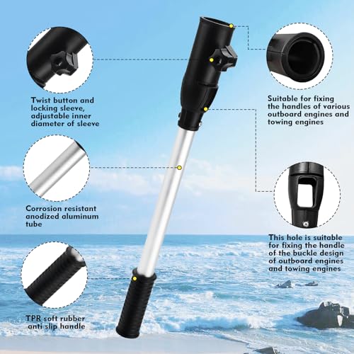 CLGMarine Tiller Extension Handle for Outboard & Trolling Motors - Anodized Aluminum Tube Corrosion Resistant, TPR Soft Rubber Anti Slip Handle, Twist Lock Sleeve,17.5 Inches