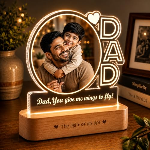 Image of ZOCI VOCI Wings of Light: Fathers Day Gift for Dad, Customized Photo LED Lamp for Papa, Daddy, Grandpa, Dadaji, Personalized Birthday Gift for Father (Warm Light)