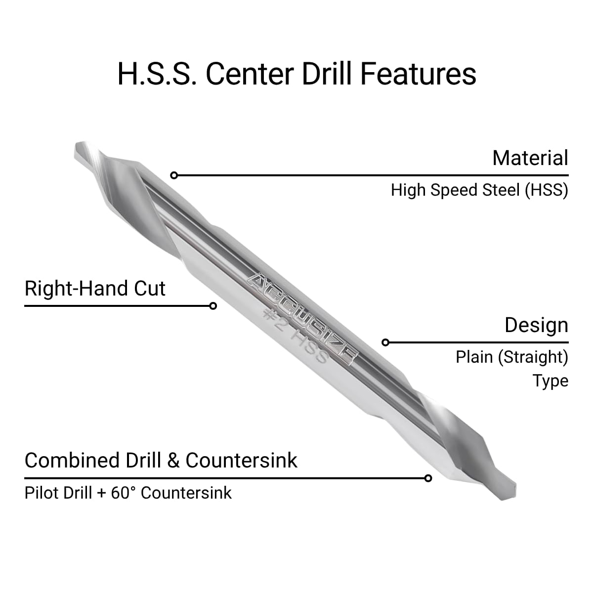 Accusize Industrial Tools No.2, 3/16'' by 5/16'' by 1-7/8'' H.S.S. Center Drill Bit, 10Pc 0530-0200x10