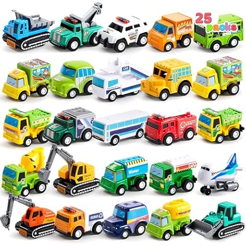 JOYIN 25-Piece Pull Back Cars and Trucks Toy Vehicles Set Cover