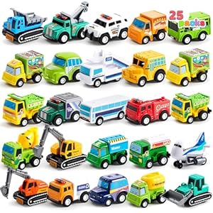 JOYIN 25 Piece Pull Back City Cars and Trucks Toy Vehicles Set for Toddlers, Girls and Boys Kids Play Set, Die-Cast Car Set