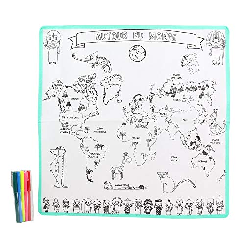 Tapis Carte du Monde à Colorier Feutres - 5 pcs Cover
