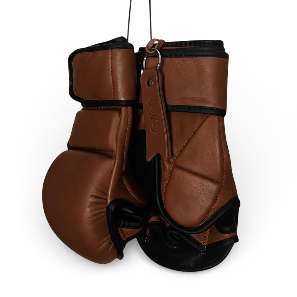 Geoffrey 2Tone - Guantoni da boxe vintage in pelle marrone scuro e marrone scuro con lacci in pelle, 340 g, retro (marrone chiaro e marrone scuro)