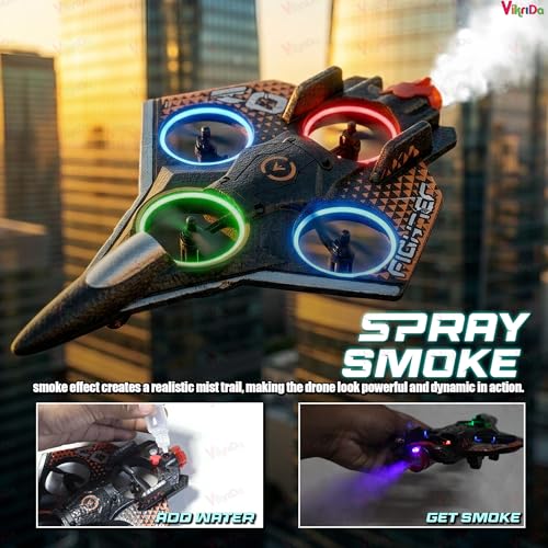 Image of VikriDA RC Fighter Jet Airplane with LED Lights and Smoke Effects - 360 Flip Stunt Flying Toy, Remote Control Aircraft for Kids & Boys