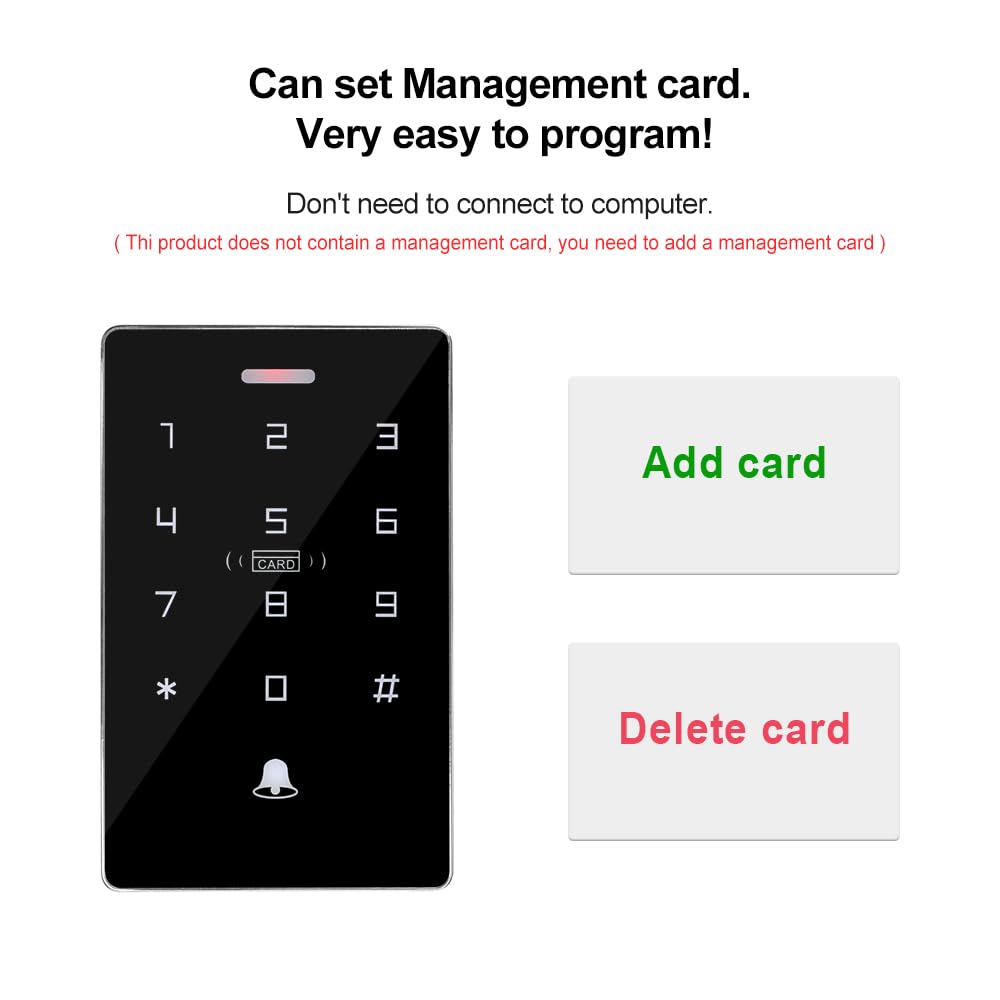 Kit de système de contrôle d'accès NFC RFID, lecteur de clavier tactile double fréquence (125 kHz/13,56 MHz), alimentation DC 12 V 3 A, bouton de sortie et 15 déverrouillages de porte-clés