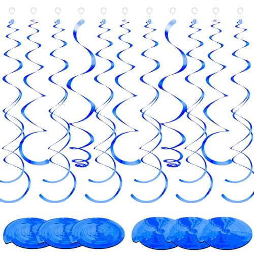 Yuxung 36 Pcs Hanging Swirl Party Decorations Plastic Streamer Swirls Spiral Party Decorations for Ceiling Birthday Wedding Baby Shower Graduation(Blue)