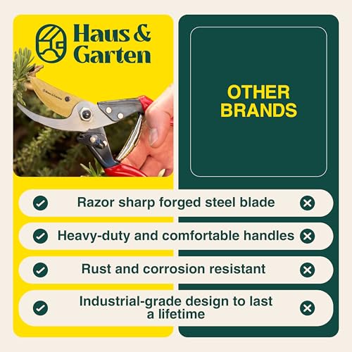 Image of Haus & Garten ForgedPRO 8.75 inch Heavy Duty Professional Titanium Bypass Pruning Shears - Use As Pruners, Garden Shears, Handheld Pruning Shears For Gardening, Clippers, Garden Scissors, Pruner Tool