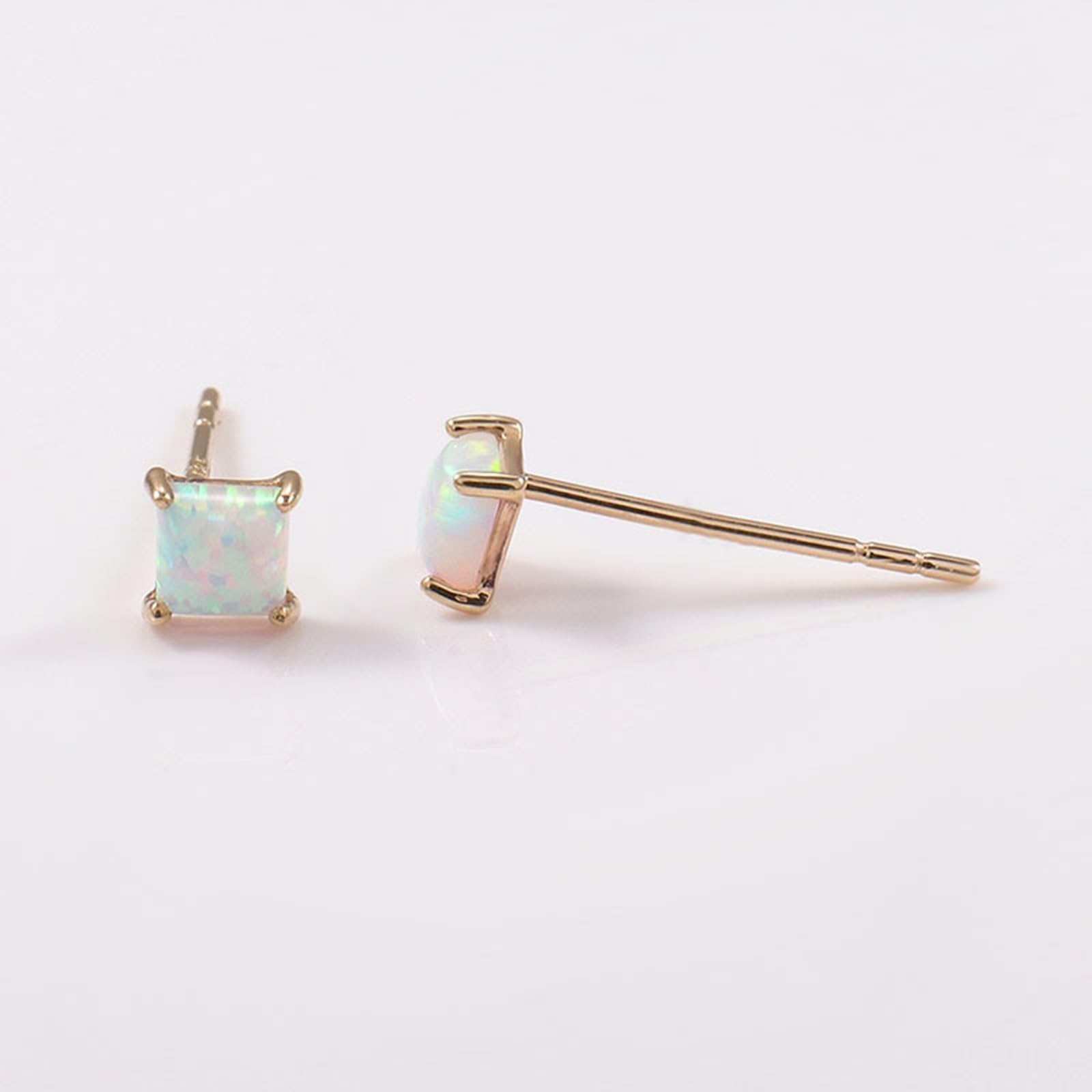 Modische Ohrringe für Damen, 9 K/14 K/18 K Gold, einfache quadratische Opal-Ohrstecker, Hochzeitsschmuck, hypoallergen
