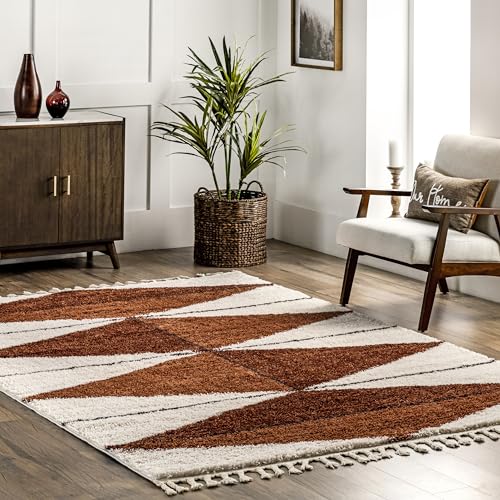nuLOOM Kali Rust/Ivory, 4' x 6', Tribal Abstract, Shag, Soft