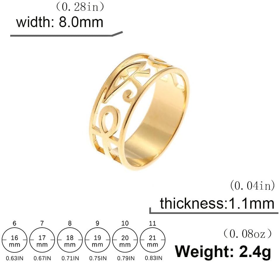 Stainless Steel Egypt Eye of Horus Ring, Egyptian Ankh Cross Ring for Women Protection Amulet Egyptian Jewelry