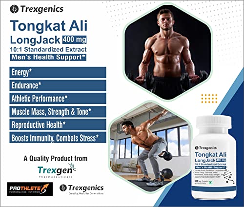 Image of Trexgenics TONGKAT ALI LONGJACK 10:1 extract 400 mg Premium Men's Health Energy, Endurance, Athletic Performance Support (60 Veg. Capsules) (Pack of 3)