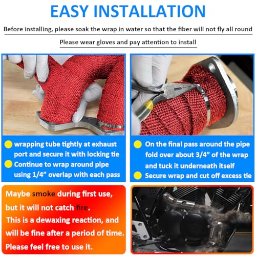 LKRXW Hitzeschutzband Auspuffband Glasfaser Auspuff Isolierband Motorrad Auspuffkrümmer Band Hitzeschild Thermoband Krümmerband Wickelband Rot 2,5CM x 5M mit 6 Kabelbinder