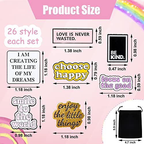 26 PCS Positive Letter Enamel Pins Set - Inspirational Saying Brooch Pins, Motivational Phrase Lapel Badges With Storage Bag for Backpacks, Clothing, Hats Decor, Metal