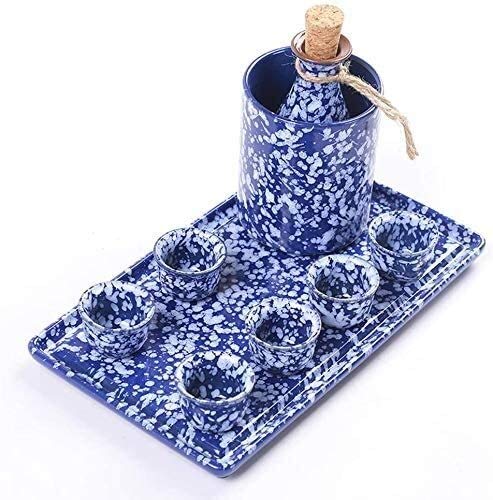 LYYF Oriental Retro 10-Piece Sake Set, Ceramic Blue Snowflake Glaze Sake Set With Warmer Pot And Candle Stove, For Cold/Warm/Shochu/Tea 21225