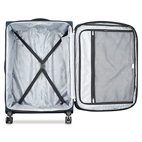 Image of DELSEY PARIS Sky Max 2.0 Softside Expandable Luggage with Spinner Wheels, Blue, Checked-Large, 28 Inch
