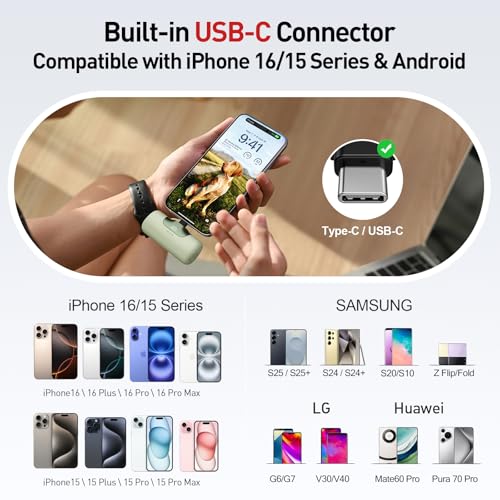 Image of iWALK Portable Charger 5500mAh Next-Gen Small Power Bank 22.5W Fast Charging Battery USB-C Portable Phone Charger for iPhone 17 /16 /15 17 Plus 17 Pro Max iPad, Samsung Galaxy S25 S24 S23 Android, Green