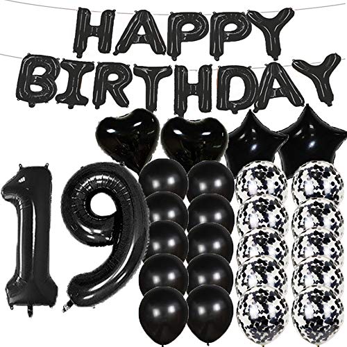 Sweet 19th Birthday Decorations Party Supplies,Black Number 19 Balloons,19th Foil Mylar Balloons Latex