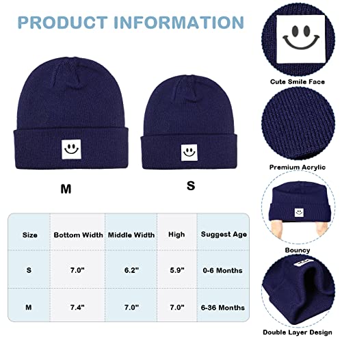3 Pcs Baby Smile Face Beanie Cap Beanie Knit Hats For Toddler Kids Beanie Caps Smile Face Embroidered Soft Winter Hats (Black, Gray, Navy, 6-36 Months) #TOP2
