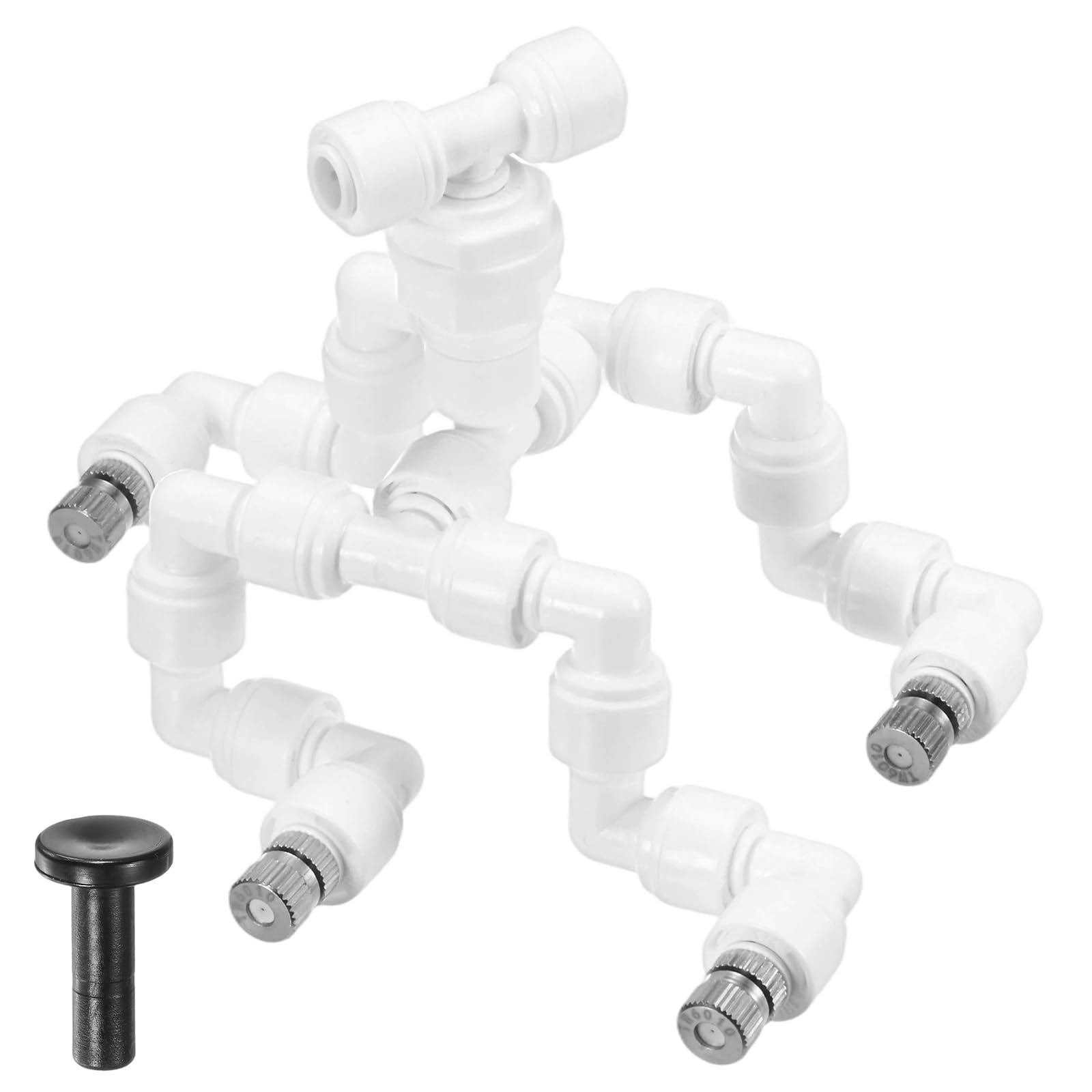 M METERXITY Reptile Mister Nozzles, 0.6mm Pore Copper 1/4" Four-Head Reptile Misting Spray Nozzle with Plug for Terrarium/Vivarium, 360 Degree Adjustable Detachable Nozzles [White]