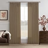 Pinch Pleated Thick Linen Curtains 105 Inches Long 2 Panels Set Dutch Cocoa Brown Farmhouse Country Light Filtering Drapes with Hooks Rings Back Tab Window Curtain for Living Room Bedroom Sliding Door
