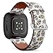 Q-Beans Replacement Leather Watch Band, Compatible with Fitbit Versa 3 and Fitbit Sense - Beautiful Sugar Skulls