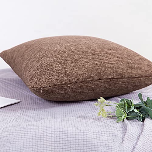 Jepeak Throw Pillow Covers Cushion Cases Pack Of 2 Linen Farmhouse Modern Decorative Solid Square Pillow Covers For Couch Sofa Bed Home Decoration (Medium Brown, 22 X 22 Inch) #TOP1