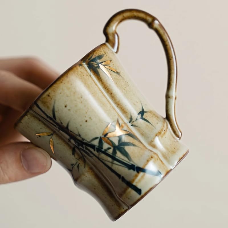 Tea Cup with Handle Ceramic Mug Coffee Cup-Brown