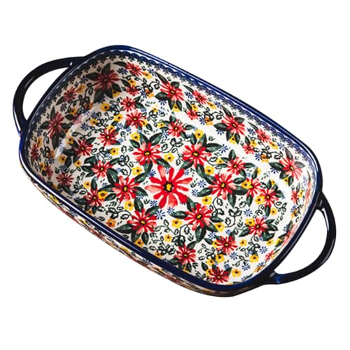 DECORNIJIA 波?陶瓷角皿 耐熱皿 大容量 食品保存対応 花柄デザイン オーブン対応 長方形ベーキングパン キッチン用品 調理 盛り付け用