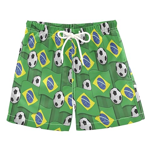 Brazil Flag Soccer Balls Boys Swim Trunks Toddler Swim Board Shorts Quick Dry Little Boy Swimwear Bathing Suits