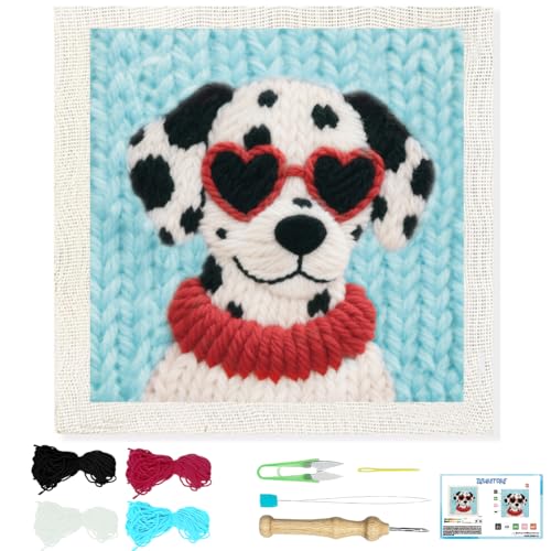 Image of BEUNITONE Dog Punch Needle Kit for Beginners, Animals Starter Embroidery Kits with Frame & Instructions, Needle Felting Kit Poke Art for Adults DIY Handmade Craft for Coasters, Bags, Clothes Decor