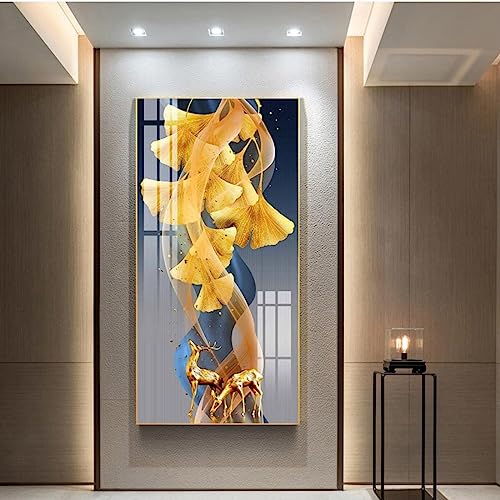 Impression sur toile abstraite ginkgo doré KEBIA sans cadre 70x140 cm pour salon