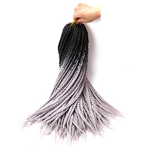 DAIRESS (6 Packs) Ombre Box Braids Crochet Hair Extensions 22inches 10Stands Synthetic Crochet Braids Hair Extensions Kanekalon Box Braids Crochet Braiding Hair (6Packs,Black Gray)