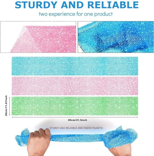 Image of UJFQBH 3 Piece Bright Style African exfoliating net Exfoliating Shower Set Long Bath Sponges for Smooth, Refreshed Skin, The Exterior Gleams - Ideal for Daily Use (Bright Pink, Blue, Green)