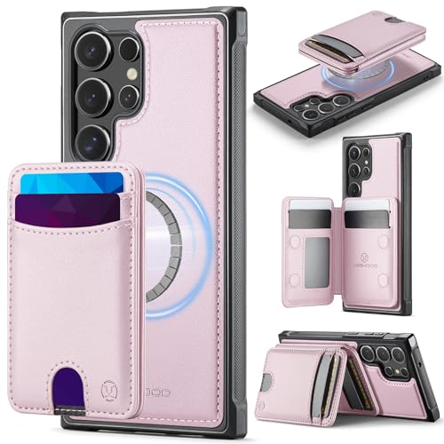 owlhold Flip Case for Samsung Galaxy S23 Ultra, 6 Card Slots and RFID Blocking Compatible 2-in-1 Bi-fold Wallet Case with Removable PU Leather Card Holder Can Be Used as a Stand 6.8"，Pink