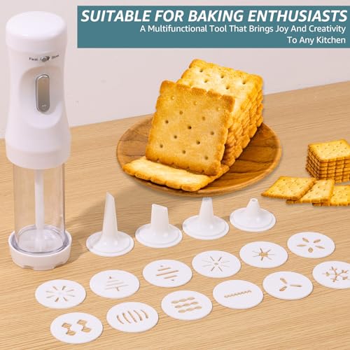 Electric Cookie Press Gun Kit, Electric Cookie Press for Baking, Spritz Cookie Press Kit with 12 Cookie Discs and 4 Icing Nozzles, Electric Cookie Press Decorating Kit, Detachable Cookie Maker Machine