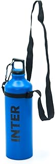 Borraccia Inter in Alluminio, capacità 800 ML, con Moschettone e Tappo a Vite, Prodotto Ufficiale. H 26 CM, Scritta Nera, per Bambino, Uomo o Donna. con Pratico Laccio Porta Borraccia.