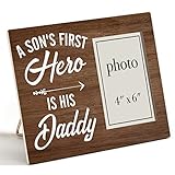 Zauly Daddy and Son Wooden Picture Frame Gift for Father New Baby Dad, a Son's First Hero Wood Photo Frame Gifts for Father's Day Birthday Christmas, Tabletop and Wall Mounting, 4x6 Inch Photo