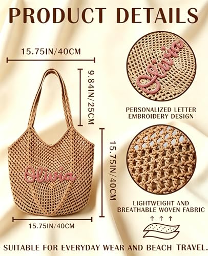 Bolso de playa tejido personalizado para mujer miniatura 5