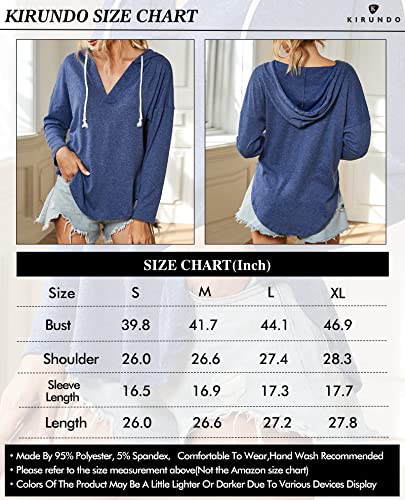 Kirundo 2023 Spring Summer Women's Deep V Neck Hoodie Long Sleeve Solid Color Drawstring Sweatshirt Loose Tops Blouses(Medium, Stripe-White) #TOP4