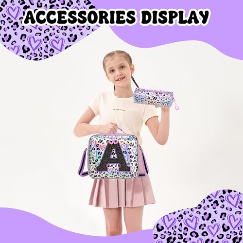 Image of Meetbelify 3 in 1 Backpack with Wheels for Girls Rolling Letter Backpack Cute Carry on Backpack Kids Luggage with Lunch Box Pencil Case for Elementary Student